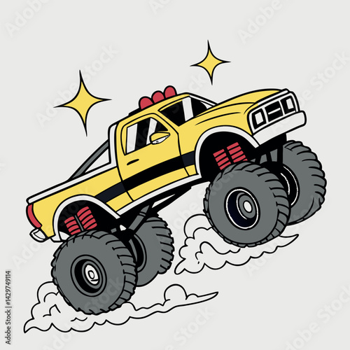 Cartoon Monster Truck Jumping Off-Road Vehicle Graphic