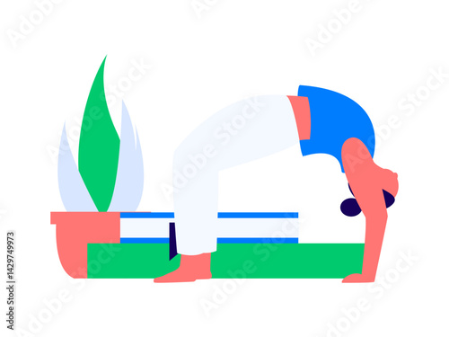 Practicing yoga, physical and mental health, flat vector character concept, operation hand drawn illustration
