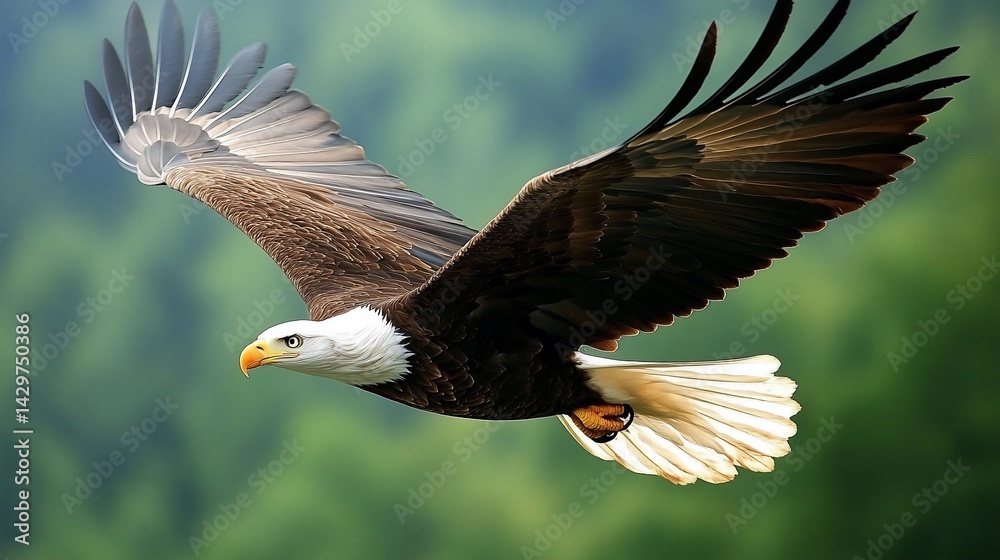 Obraz premium Majestic eagle soaring through lush green forest