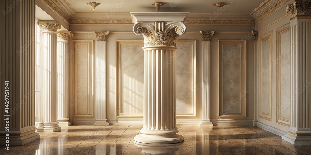 Elegant Interior with Classical Columns and Sunlit Walls Elegant Interior with Classical Columns and Sunlit Walls