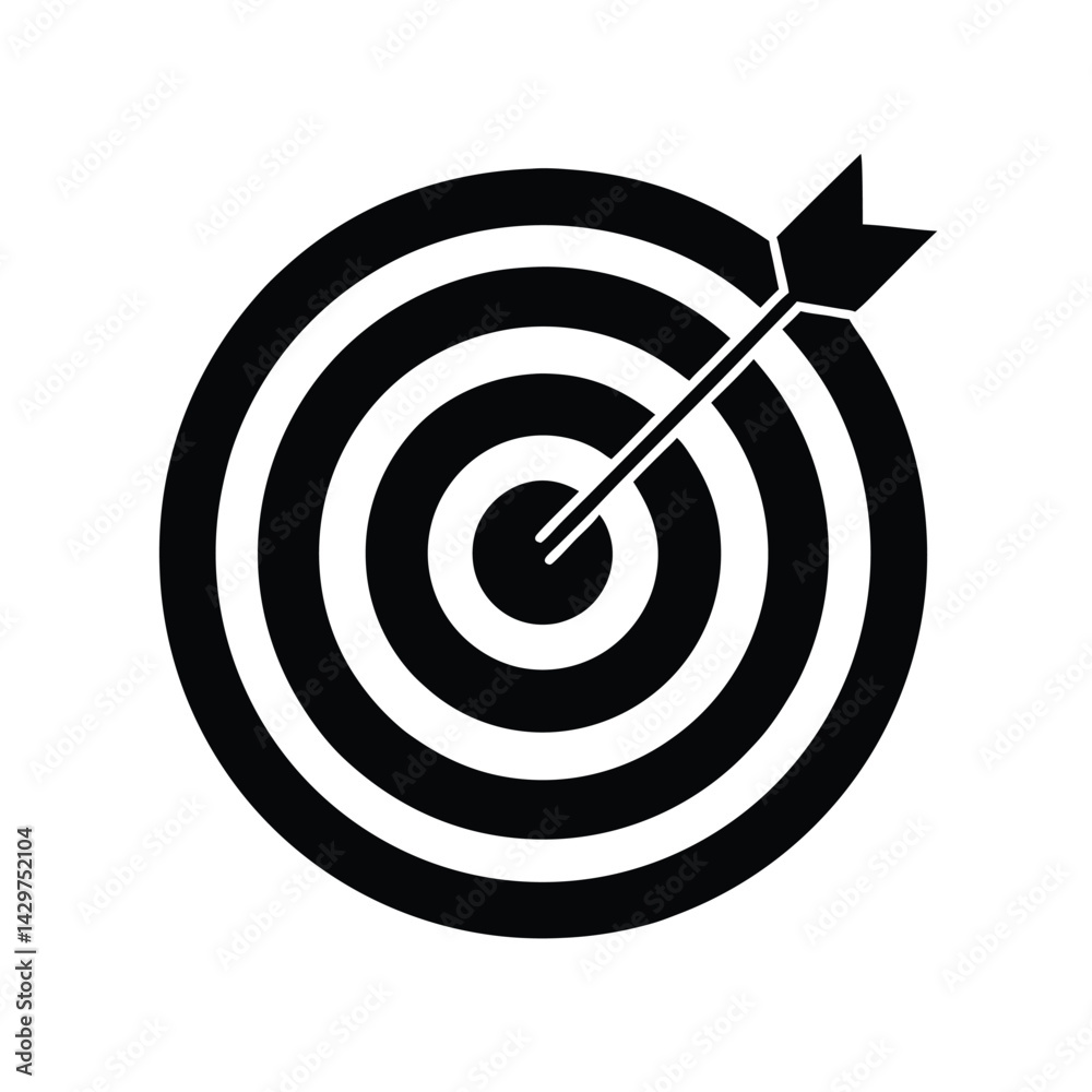 Archery target with arrow icon, silhouette of a target with an arrow hitting the bullseye vector Art & Illustration Archery target with arrow icon, silhouette of a target with an arrow hitting the bullseye vector Art & Illustration