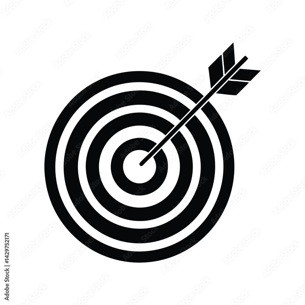 Archery target with arrow icon, silhouette of a target with an arrow hitting the bullseye vector Art & Illustration Archery target with arrow icon, silhouette of a target with an arrow hitting the bullseye vector Art & Illustration