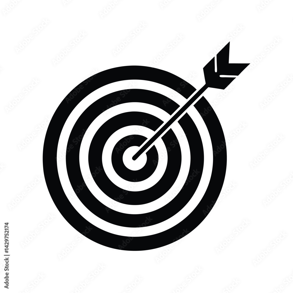 Archery target with arrow icon, silhouette of a target with an arrow hitting the bullseye vector Art & Illustration Archery target with arrow icon, silhouette of a target with an arrow hitting the bullseye vector Art & Illustration
