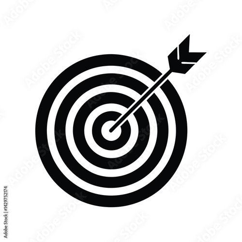 Archery target with arrow icon, silhouette of a target with an arrow hitting the bullseye vector Art & Illustration