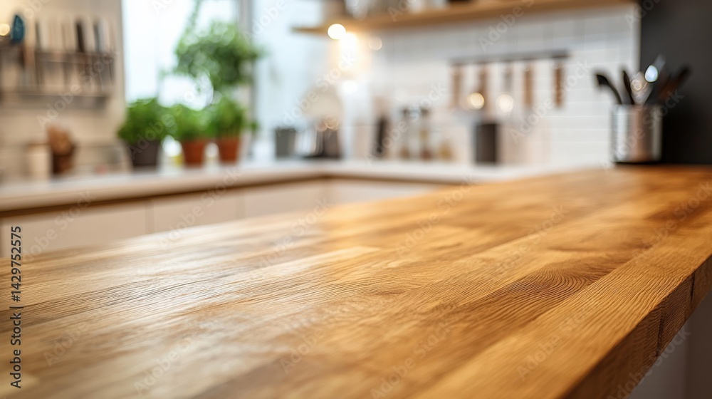 Warm and Inviting Kitchen Counter with Natural Wood Finish