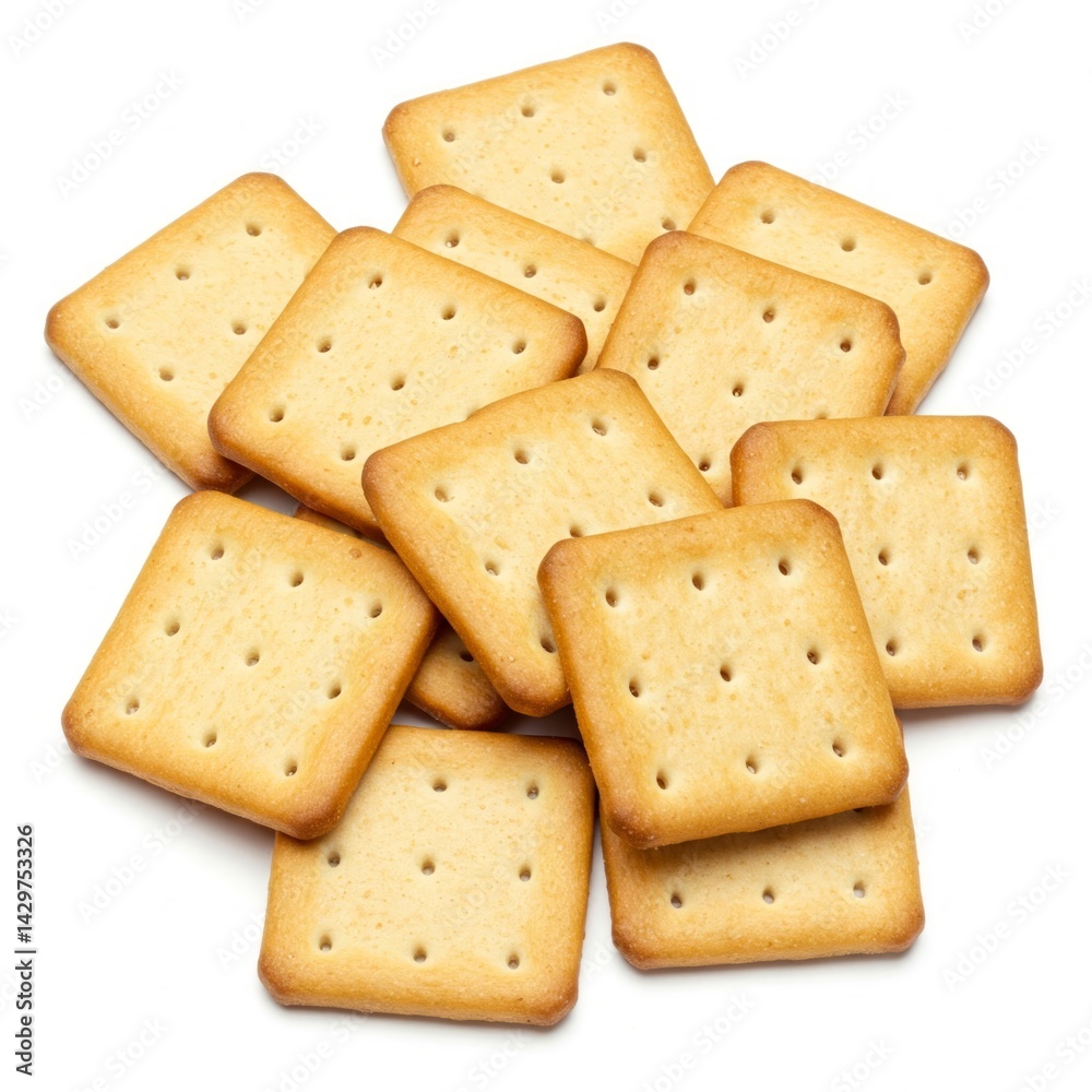 A close up on a square crackers isolated on a white background A close up on a square crackers isolated on a white background