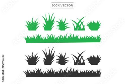 Set of green grass tufts and patches isolated on transparant background. vector stock illustration