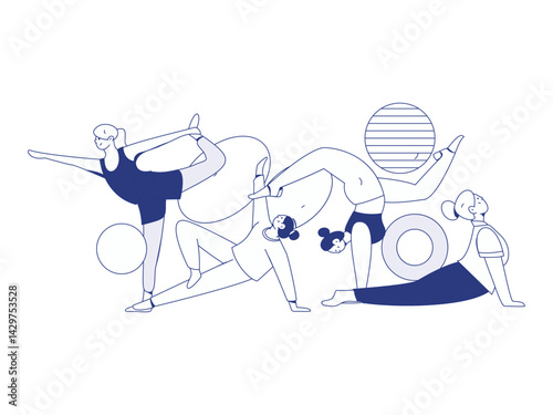 Practicing yoga, physical and mental health, flat vector character concept, operation hand drawn illustration

