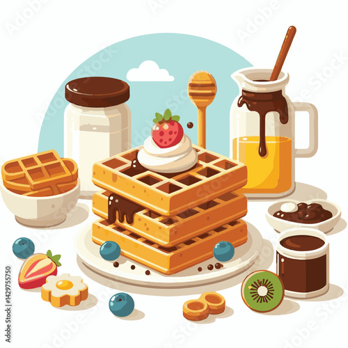 food, waffle, dessert, breakfast, sweet, snack, pastry, background, bakery, homemade, delicious, tasty, belgian, meal, fresh, crispy, lunch, baked, wafer, illustration, white, cream, cake, closeup, su