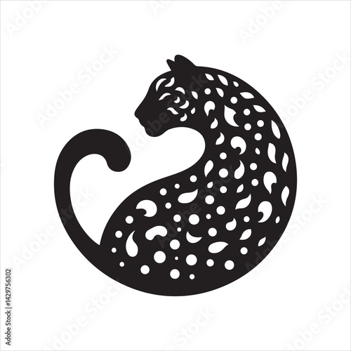 Decorative Jaguar Illustration Black and White Wild Cat Art