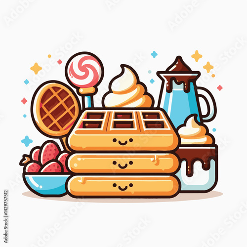 food, waffle, dessert, breakfast, sweet, snack, pastry, background, bakery, homemade, delicious, tasty, belgian, meal, fresh, crispy, lunch, baked, wafer, illustration, white, cream, cake, closeup, su