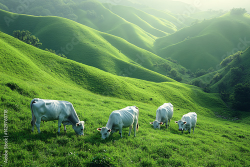 Tranquil Pasture With Cows At A Sunny Day