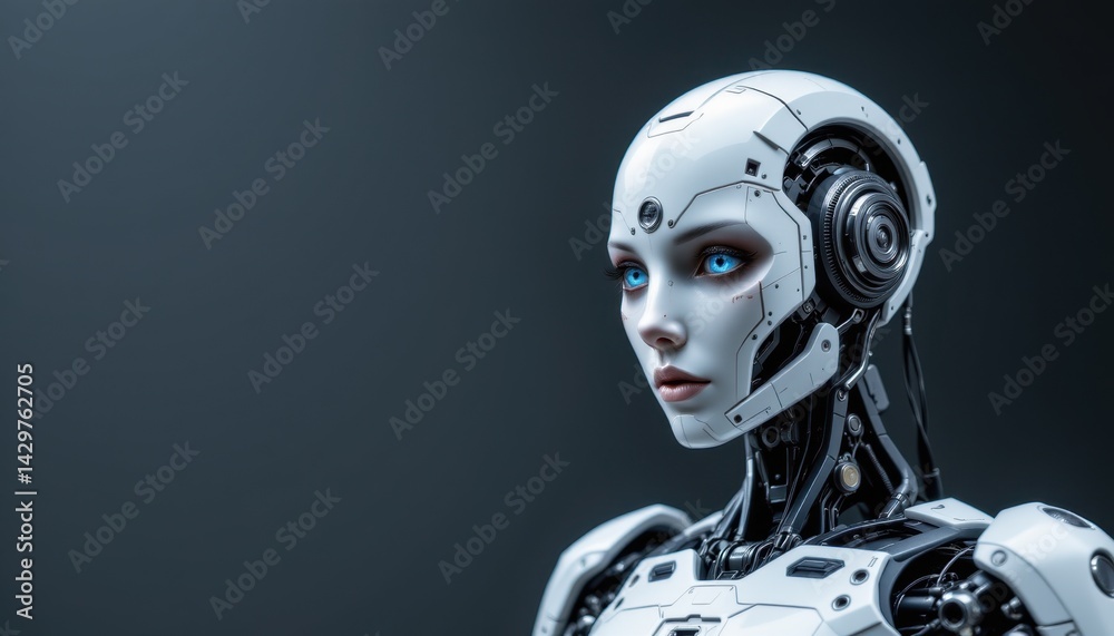 Futuristic robot portrait modern studio digital art sleek environment close-up ai concept Futuristic robot portrait modern studio digital art sleek environment close-up ai concept