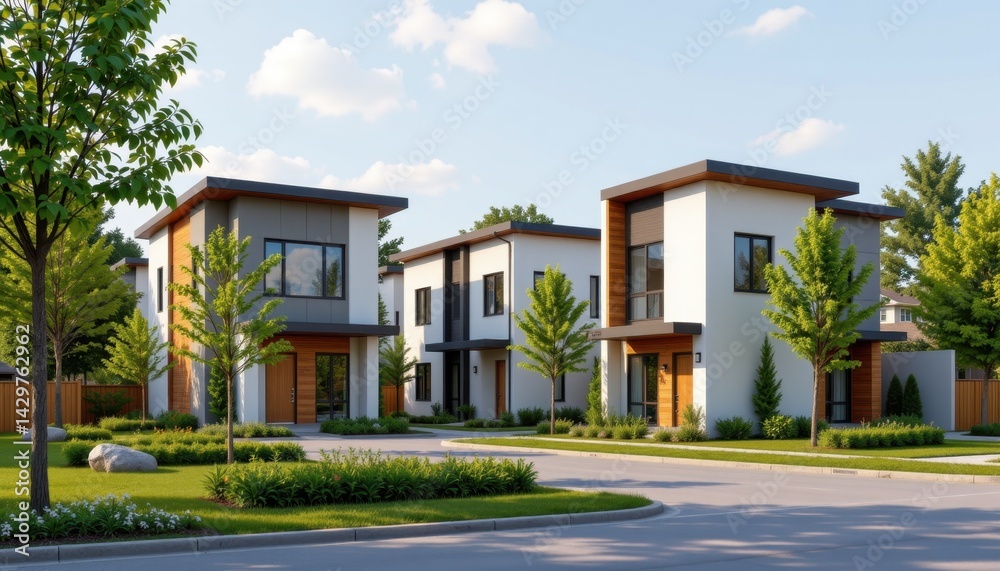 Fototapeta premium Modern residential architecture urban neighborhood house design suburban environment daylight view contemporary living
