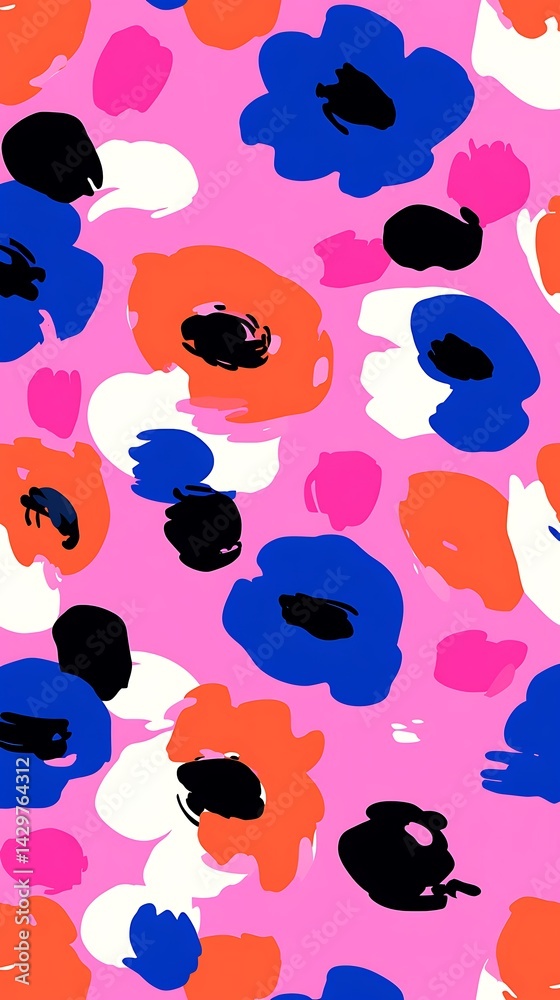 Fototapeta premium Vibrant floral pattern with bold brushstrokes and a playful design