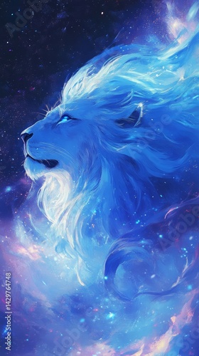 3D blue moon, snow, mountain, lake, glitter, moonlight, lion --ar 9:16 --raw --profile ynktqqk mauyv6i --v 6.1 