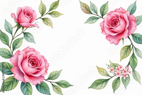 Delicate watercolor roses, intertwined leaves, pastel hues, spring, texture