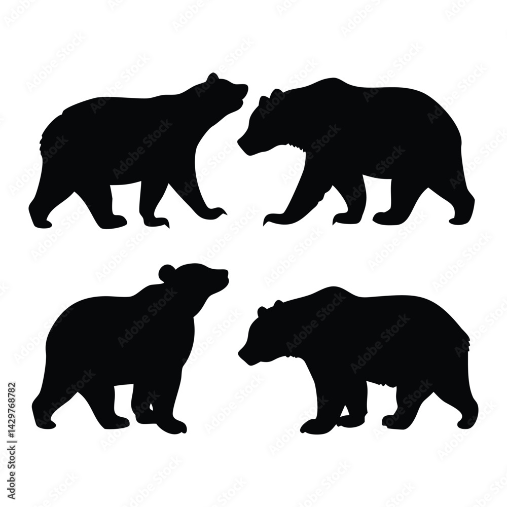 Obraz premium Bear silhouettes set with white Background.