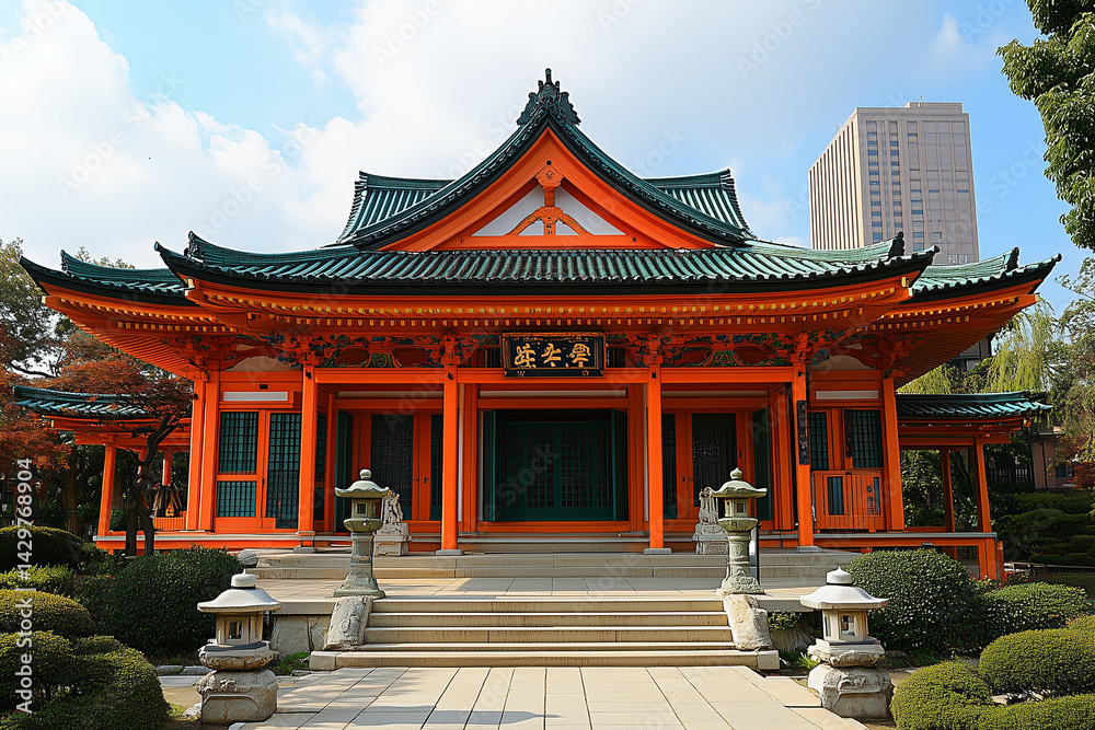 Obraz premium Shinto shrine with stone lanterns