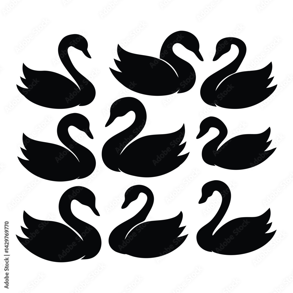 Fototapeta premium Set of silhouettes of swans vector design with white Background.