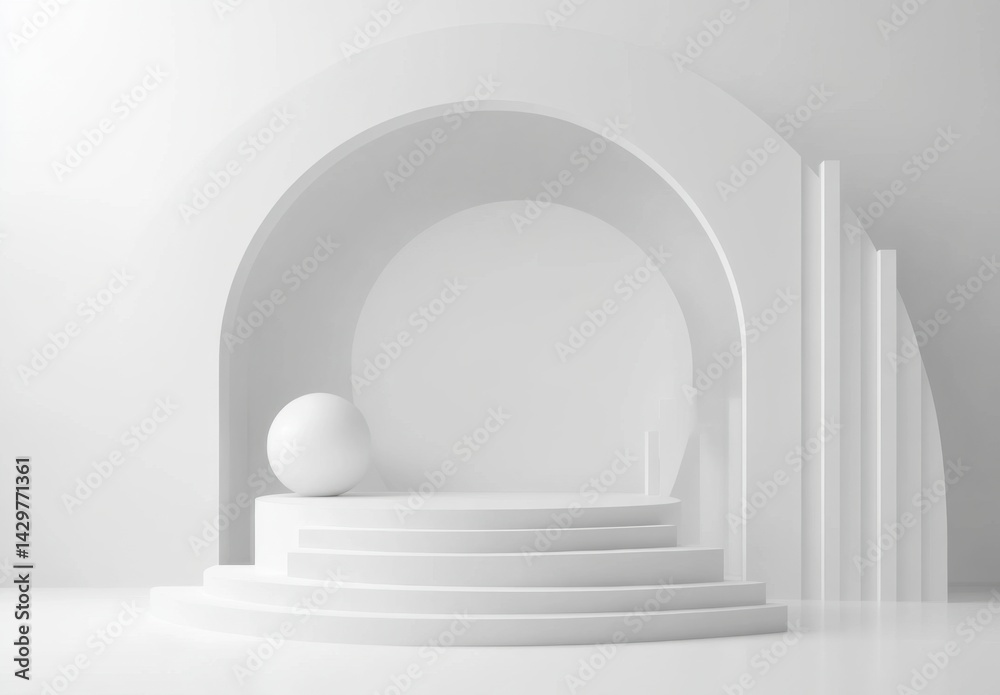Modern Minimalist White Interior with Geometric Shapes and Structures Modern Minimalist White Interior with Geometric Shapes and Structures