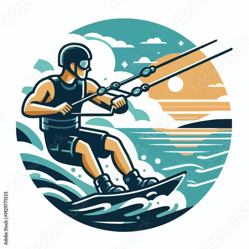 water, board, sport, summer, extreme, wakeboarding, surfing, wave, wakeboard, activity, action, vacation, lifestyle, lake, wake, recreation, active, fun, young, outdoor, holiday, man, sea, vector, lei
