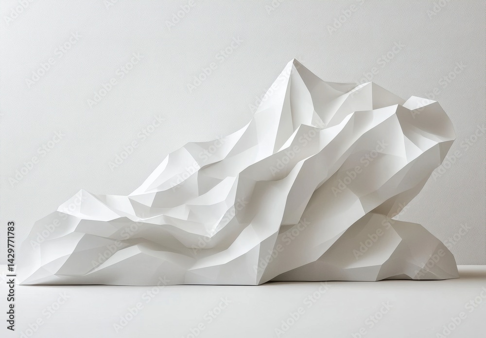 Abstract White Paper Mountain Sculpture on a Minimalist Background Abstract White Paper Mountain Sculpture on a Minimalist Background