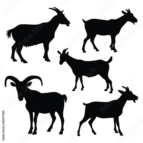Silhouettes of goats farm vector design set with white Background.