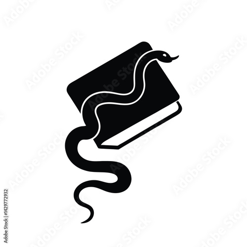 Snake Coiled Around Ancient Spellbook Silhouette