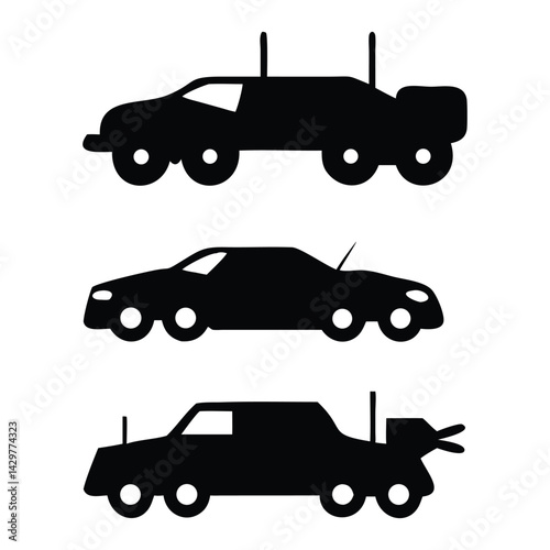 Silhouettes of radio controlled cars set with white Background