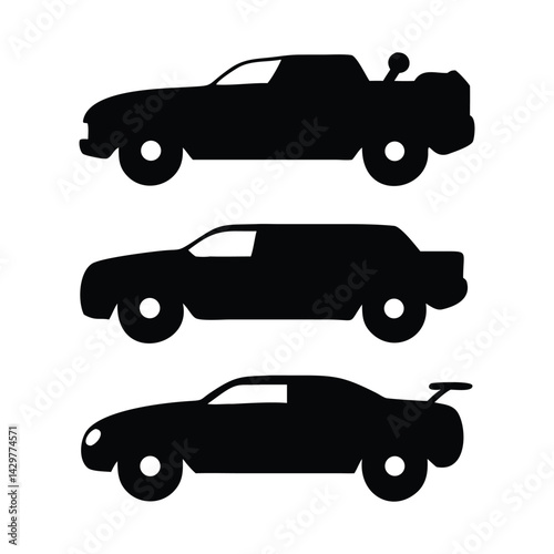 Silhouettes of radio controlled cars set with white Background