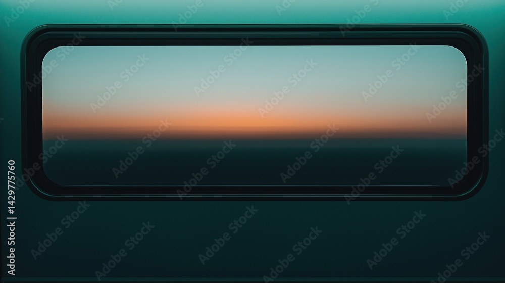 Fototapeta premium A minimalistic view through a window, showcasing a serene horizon with soft hues of dusk colors blending into a calm atmosphere.