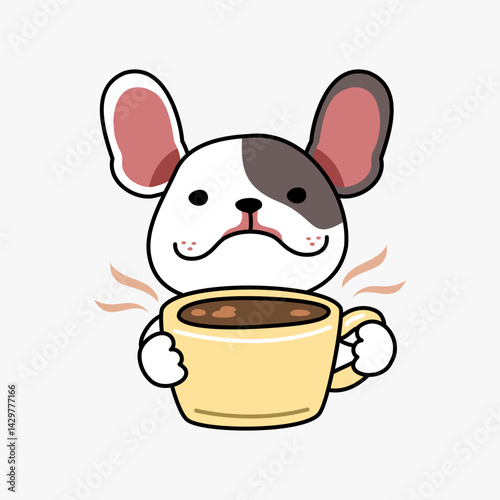 Cute French Bulldog Holding Coffee Cup for design.