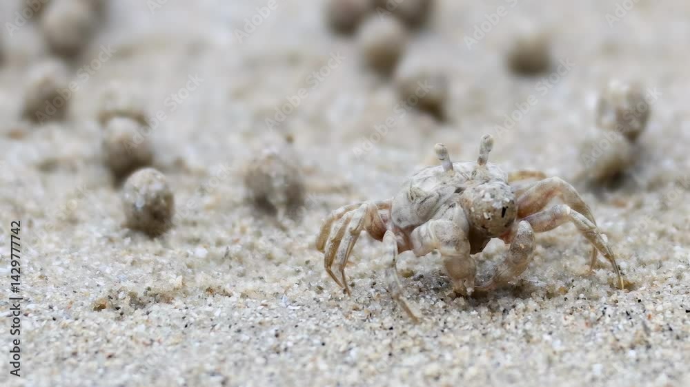 Close-Up of Ghost Crab Navigating Sandy Terrain Close-Up of Ghost Crab Navigating Sandy Terrain
