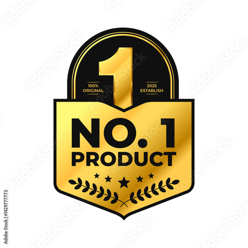 Number 1 product logo premium luxury elegant label design. Black and gold badge. for icon, logo, insigna, seal, tag, sign, seal, symbol, stamp, sticker, emblem, banner. Vector Illustration