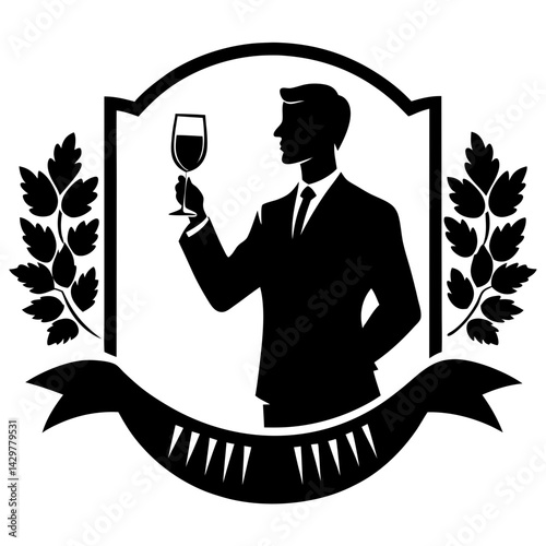 Silhouette of man with wine glass in emblem