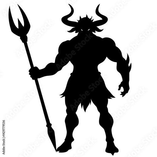 Silhouette of a horned minotaur with trident
