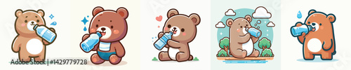 Vector of a bear drinking.