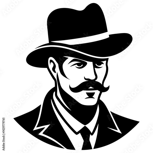 Man with hat and mustache vector silhouette
