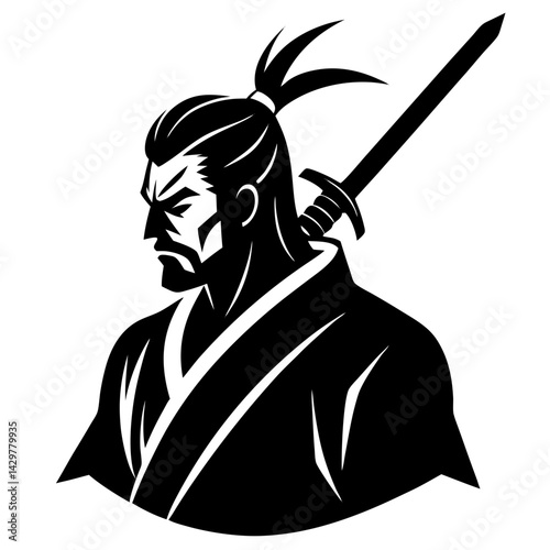 Samurai with sword silhouette vector design