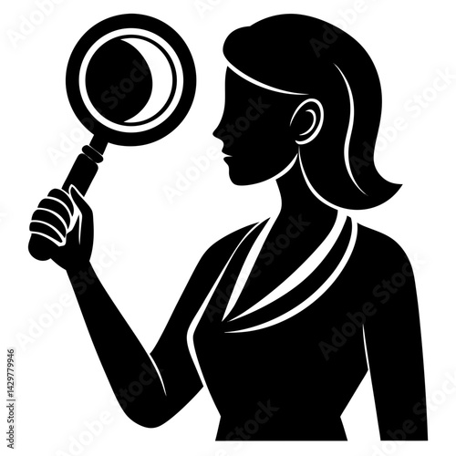 Woman looking through a magnifying glass