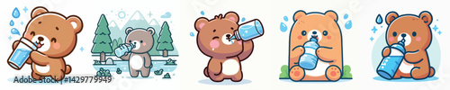 Vector of a bear drinking.