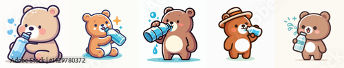Vector of a bear drinking.