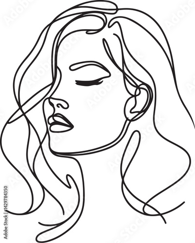 A Women face in continuous line art drawing style