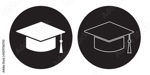 Graduation hat cap icon. Academic cap. Graduation student black cap and diploma stock vector. university or college black cap. EPS 10.