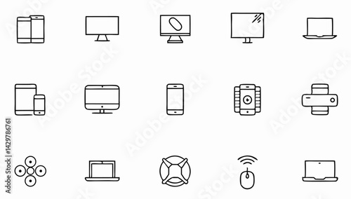devices set of web icons in line style  electronic.eps