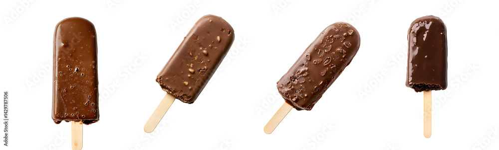 Set of close up view chocolate ice pop, isolated on transparent background Set of close up view chocolate ice pop, isolated on transparent background