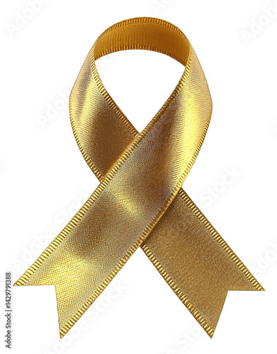 a shiny gold ribbon symbolizing awareness and support for various causes often associated with childhood cancer awareness and other initiatives