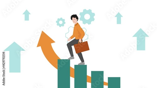 Business growth, career path, climbing the ladder of success, Businessman career advancement animation 4k