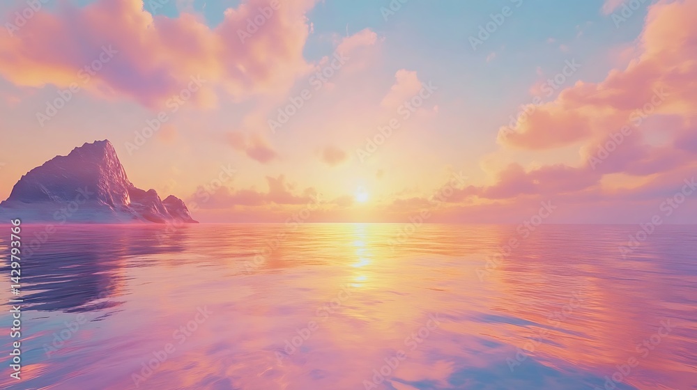 Naklejka premium sunrise over calm ocean, soft pastel sky
